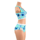 Lapis Lagoon Racerback Crop and Midrise Siren Shorts with Flashbulb Trim - Coquetry Clothing