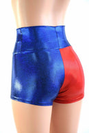 Large Ready to Ship Harlequin Red & Blue High Waist Shorts - Coquetry Clothing