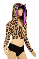 Leopard Cat Ear Zipper Front Crop Top - Coquetry Clothing