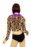 Leopard Cat Ear Zipper Front Crop Top - Coquetry Clothing