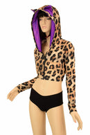Leopard Cat Ear Zipper Front Crop Top - Coquetry Clothing