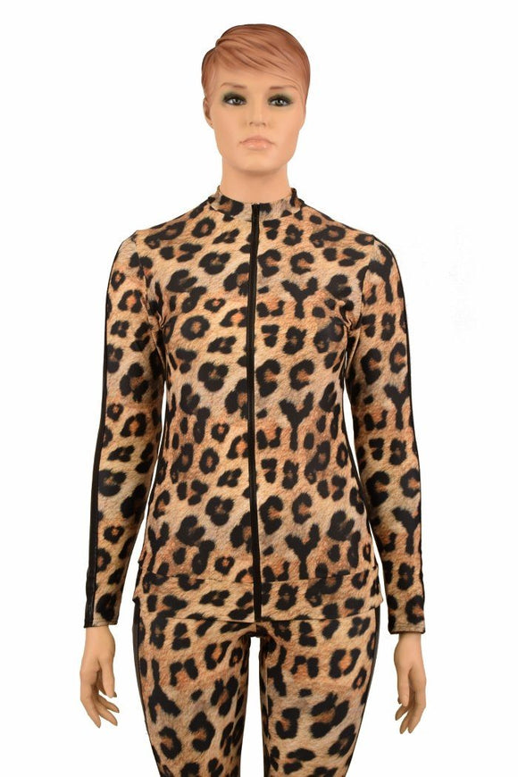 Leopard Print 2PC Zipper Front Leisure Suit - Coquetry Clothing