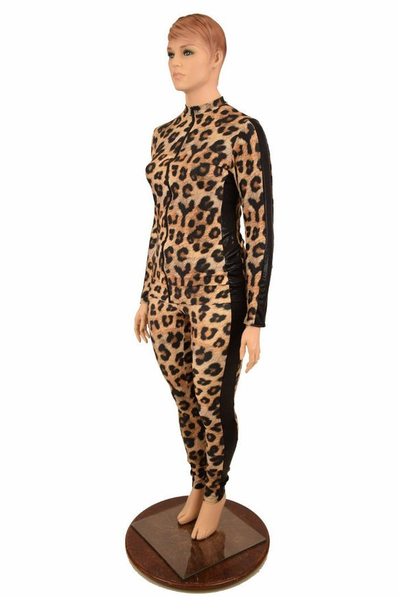 Leopard Print 2PC Zipper Front Leisure Suit - Coquetry Clothing