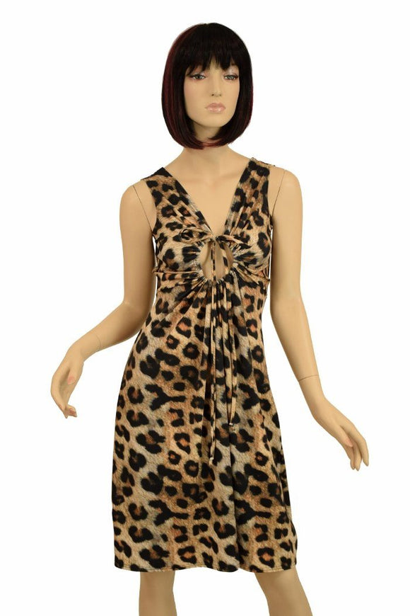 Leopard Print A - line Drawstring Keyhole Dress - Coquetry Clothing