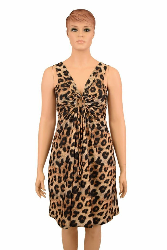Leopard Print A - line Drawstring Keyhole Dress - Coquetry Clothing