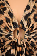 Leopard Print A - line Drawstring Keyhole Dress - Coquetry Clothing