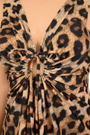 Leopard Print A - line Drawstring Keyhole Dress - Coquetry Clothing