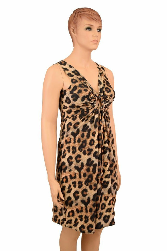 Leopard Print A - line Drawstring Keyhole Dress - Coquetry Clothing