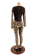 Leopard Print Catsuit with Sheer Mesh Back - Coquetry Clothing