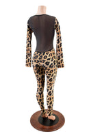 Leopard Print Catsuit with Sheer Mesh Back - Coquetry Clothing