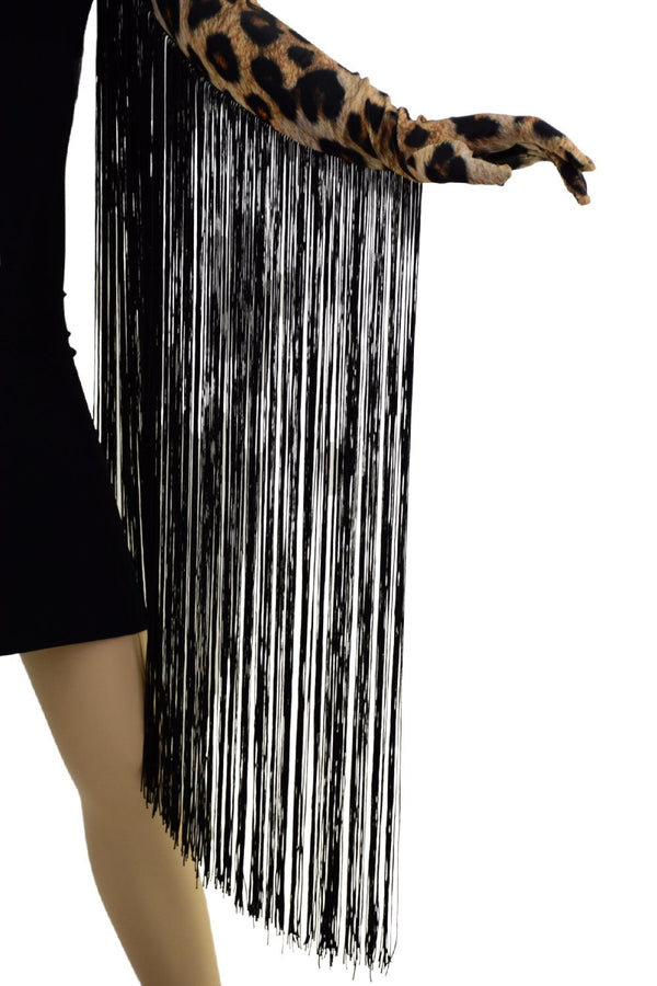 Leopard Print Gloves with 30" Black Fringe - 6