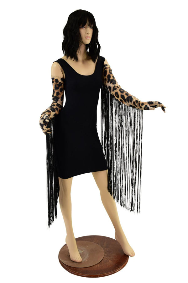 Leopard Print Gloves with 30" Black Fringe - 2