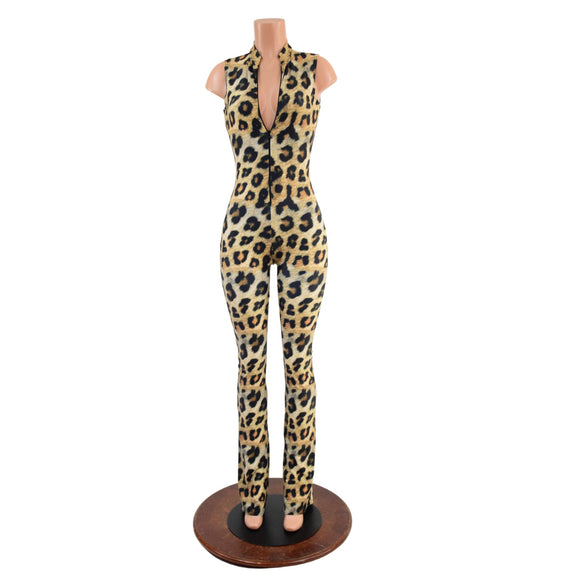 Leopard Print Sleeveless Stella Catsuit with Bootcut Leg - Coquetry Clothing