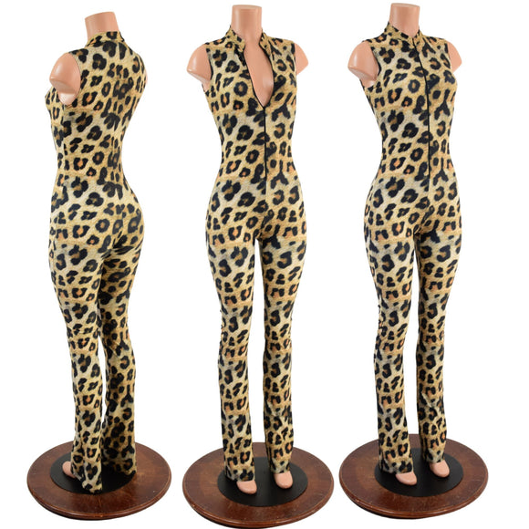 Leopard Print Sleeveless Stella Catsuit with Bootcut Leg - Coquetry Clothing