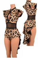 Leopard Print Tuxedo Back Romper - 1