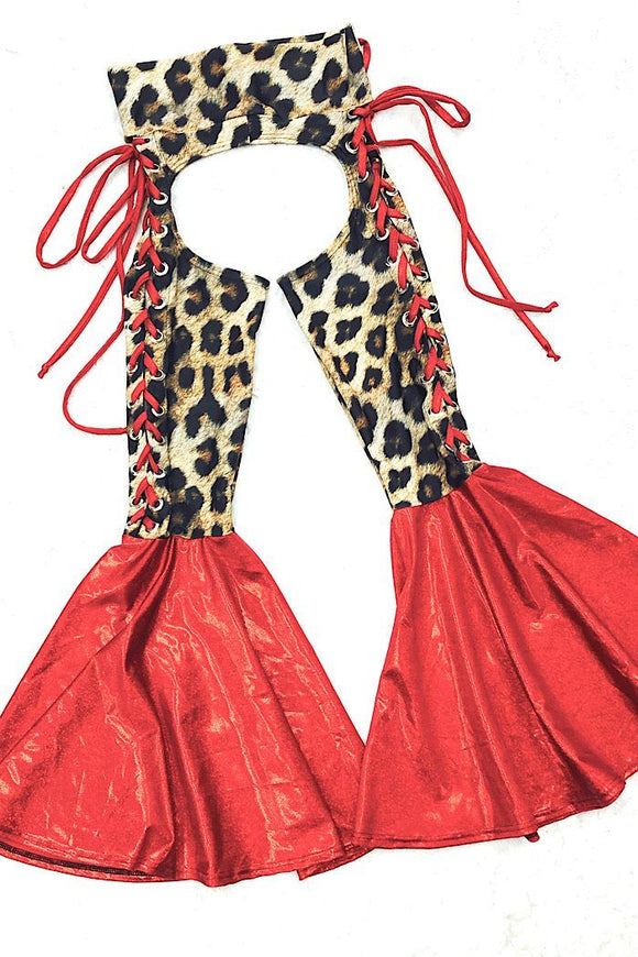 Leopard & Red Lace Up Bell Bottom Chaps - Coquetry Clothing