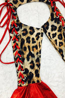 Leopard & Red Lace Up Bell Bottom Chaps - Coquetry Clothing