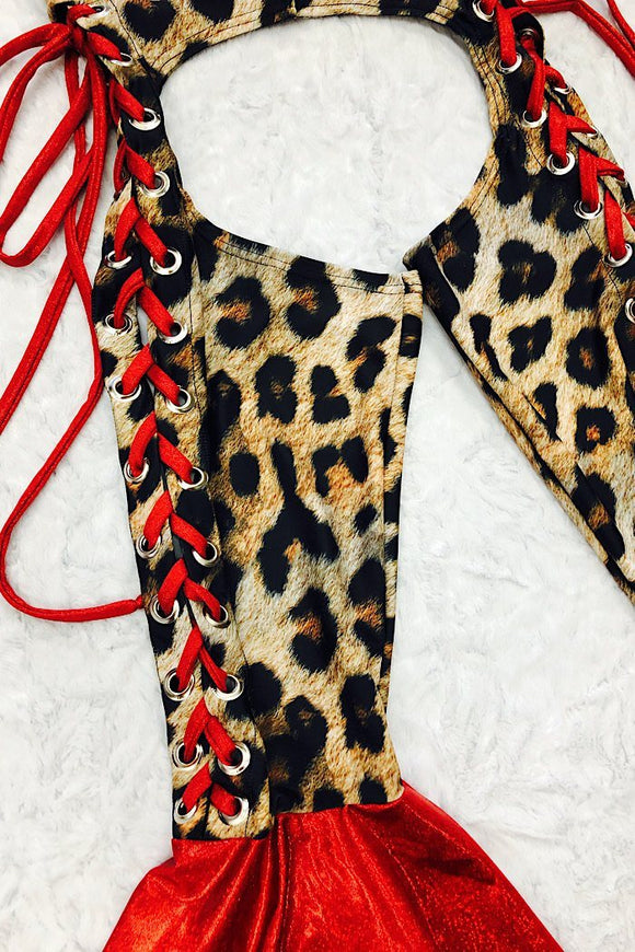 Leopard & Red Lace Up Bell Bottom Chaps - Coquetry Clothing
