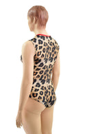Leopard & Red Plunging V Lace Up Romper - Coquetry Clothing