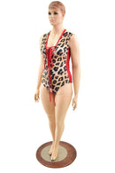 Leopard & Red Plunging V Lace Up Romper - Coquetry Clothing