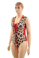 Leopard & Red Plunging V Lace Up Romper - Coquetry Clothing