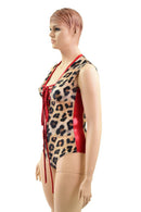 Leopard & Red Plunging V Lace Up Romper - Coquetry Clothing