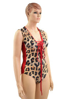 Leopard & Red Plunging V Lace Up Romper - Coquetry Clothing