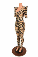 Leopard Sharp Shoulder Catsuit - Coquetry Clothing