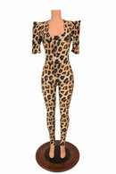 Leopard Sharp Shoulder Catsuit - Coquetry Clothing