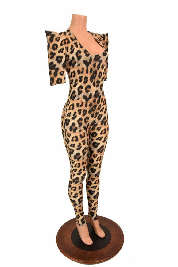 Leopard Sharp Shoulder Catsuit - Coquetry Clothing