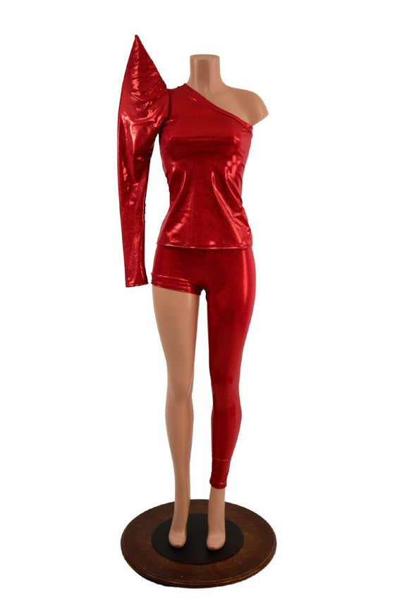 Lightning Bolt Asymmetrical Sharp Shoulder 2PC Set (Mock Catsuit) - Coquetry Clothing