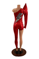 Lightning Bolt Asymmetrical Sharp Shoulder 2PC Set (Mock Catsuit) - Coquetry Clothing