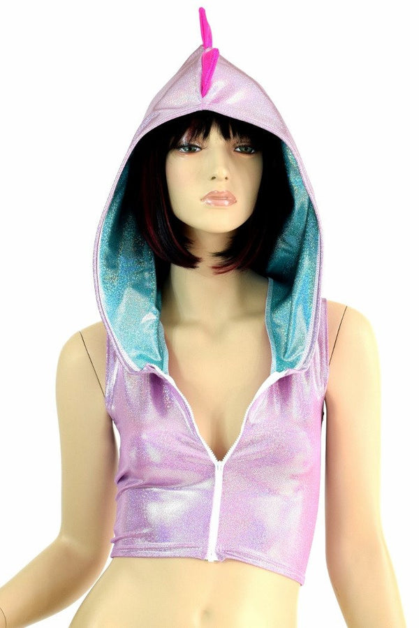 Lilac Dragon Zipper Front Crop Top - 2