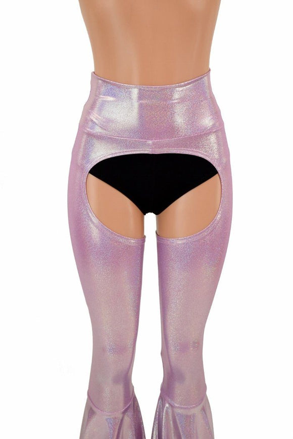 Lilac Holo Bell Bottom Flare Chaps (shorts sold separately) - Coquetry Clothing