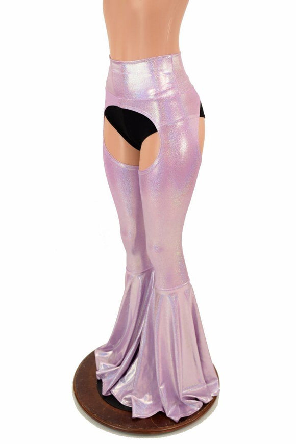Lilac Holo Bell Bottom Flare Chaps (shorts sold separately) - Coquetry Clothing