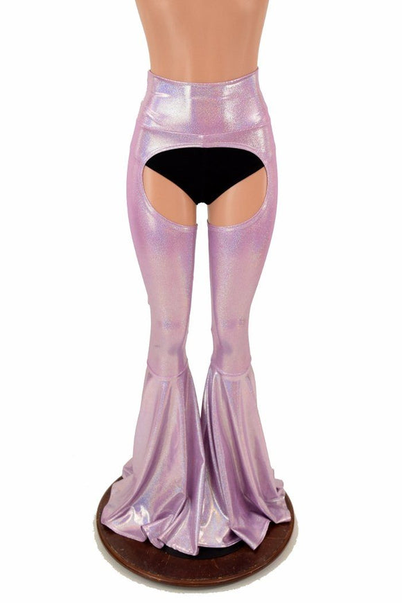 Lilac Holo Bell Bottom Flare Chaps (shorts sold separately) - Coquetry Clothing