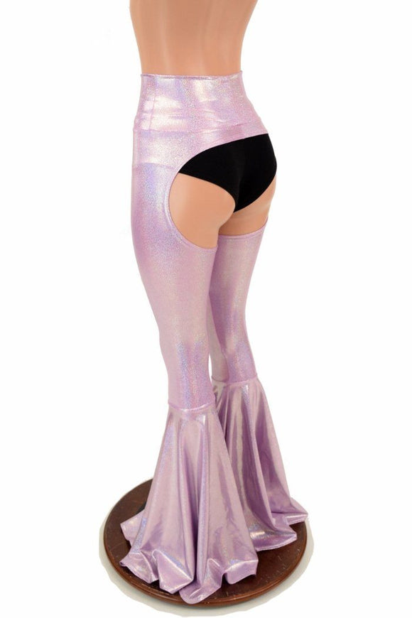 Lilac Holo Bell Bottom Flare Chaps (shorts sold separately) - Coquetry Clothing