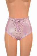 Lilac Holo Front Lace Up Siren Shorts - Coquetry Clothing
