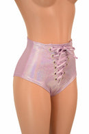 Lilac Holo Front Lace Up Siren Shorts - Coquetry Clothing