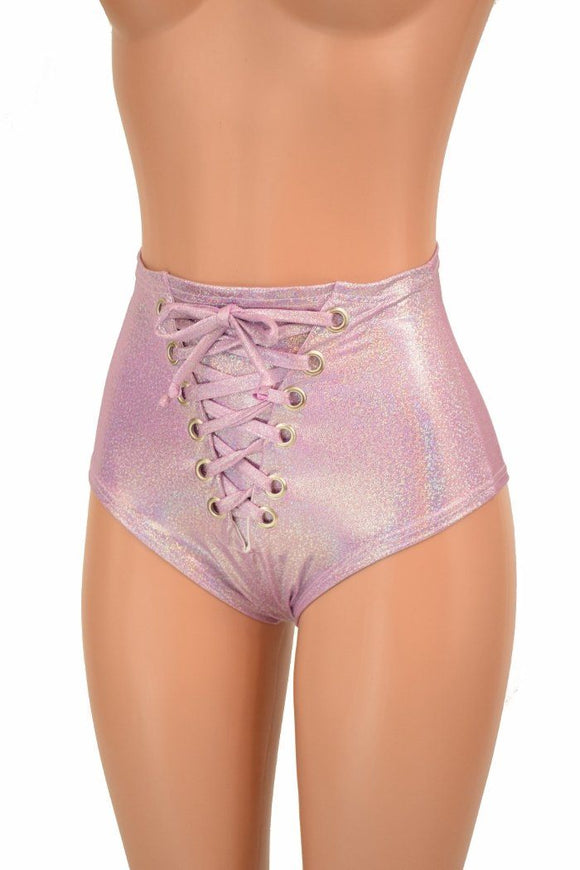 Lilac Holo Front Lace Up Siren Shorts - Coquetry Clothing