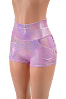 Lilac Holographic High Waist Shorts with Front and Back Pockets - Coquetry Clothing