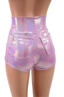 Lilac Holographic High Waist Shorts with Front and Back Pockets - Coquetry Clothing