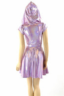 Lilac Holographic Hooded Skater Dress - Coquetry Clothing