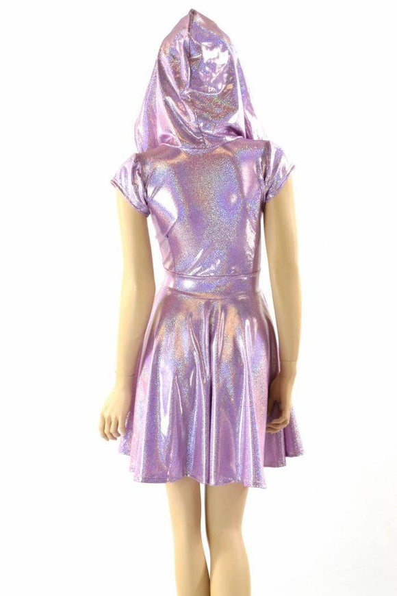 Lilac Holographic Hooded Skater Dress - Coquetry Clothing