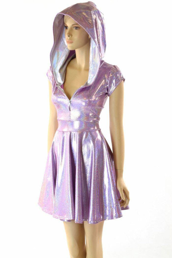 Lilac Holographic Hooded Skater Dress - Coquetry Clothing