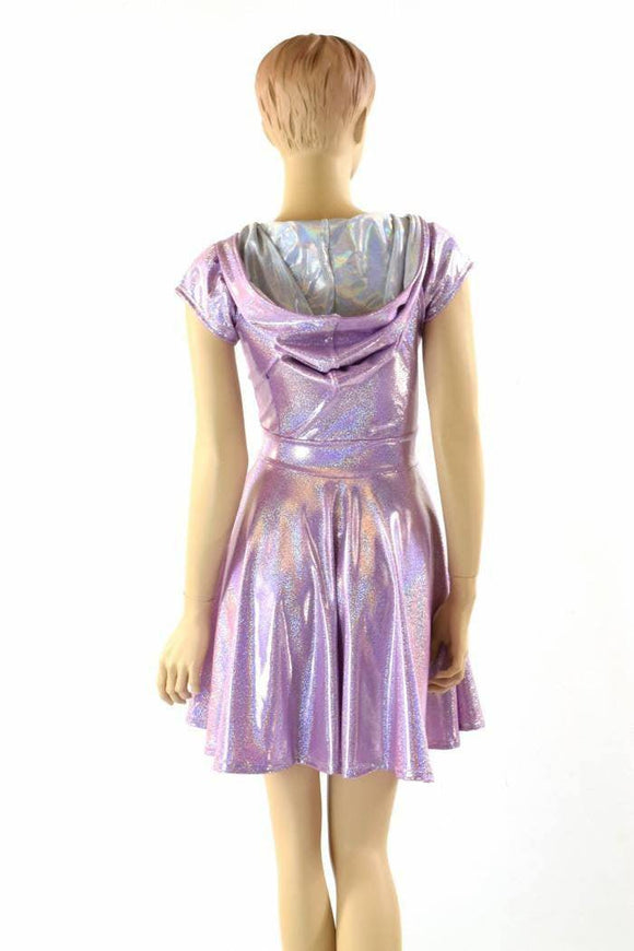 Lilac Holographic Hooded Skater Dress - Coquetry Clothing