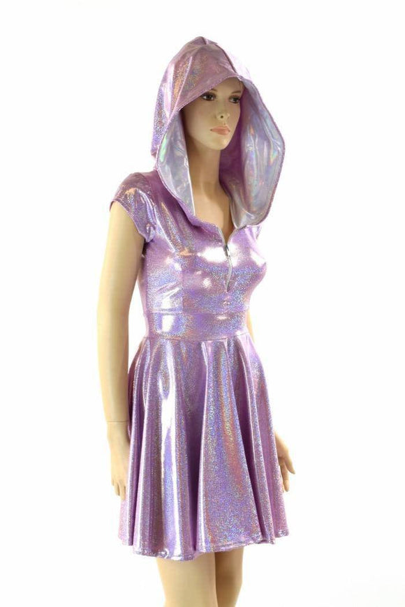 Lilac Holographic Hooded Skater Dress - Coquetry Clothing