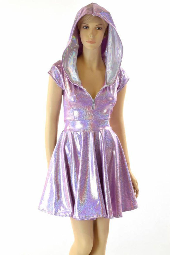 Lilac Holographic Hooded Skater Dress - Coquetry Clothing