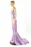 Lilac Holographic Puddle Train Gown - Coquetry Clothing