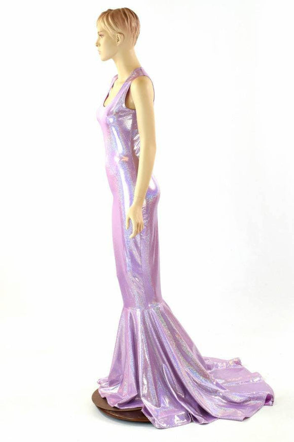 Lilac Holographic Puddle Train Gown - Coquetry Clothing